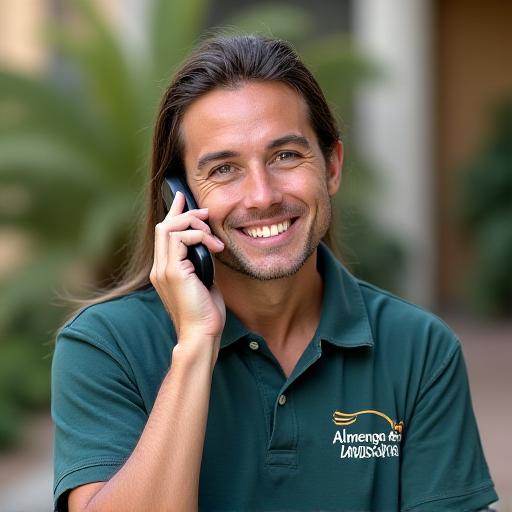 Alvarenga Landscaping team member speaking on the phone to a client